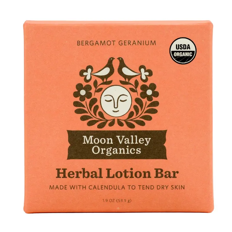 Moon Valley Organics Moon Melt Bar – Barre Lotion Botanique Bergamote Géranium, Calendula et Consoude