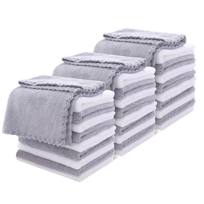 MOONQUEEN | Lot de 30 Serviettes Visage Microfibre - Démaquillage haut de gamme doux (Blanc et Gris)