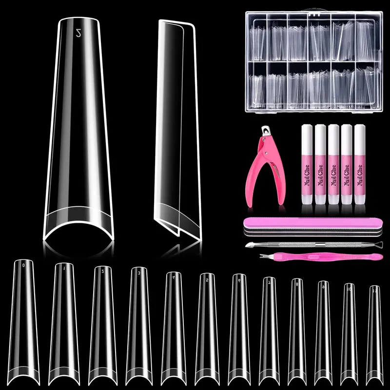 MORGLES 240 pièces – Faux ongles coffin demi-longs clairs, kit tout-en-un pour salon et domicile