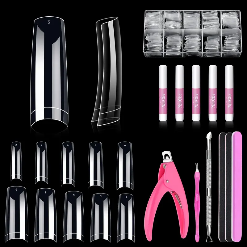 MORGLES – Pointes d’ongles acryliques claires, 500 pièces – kit complet pour salon et maison