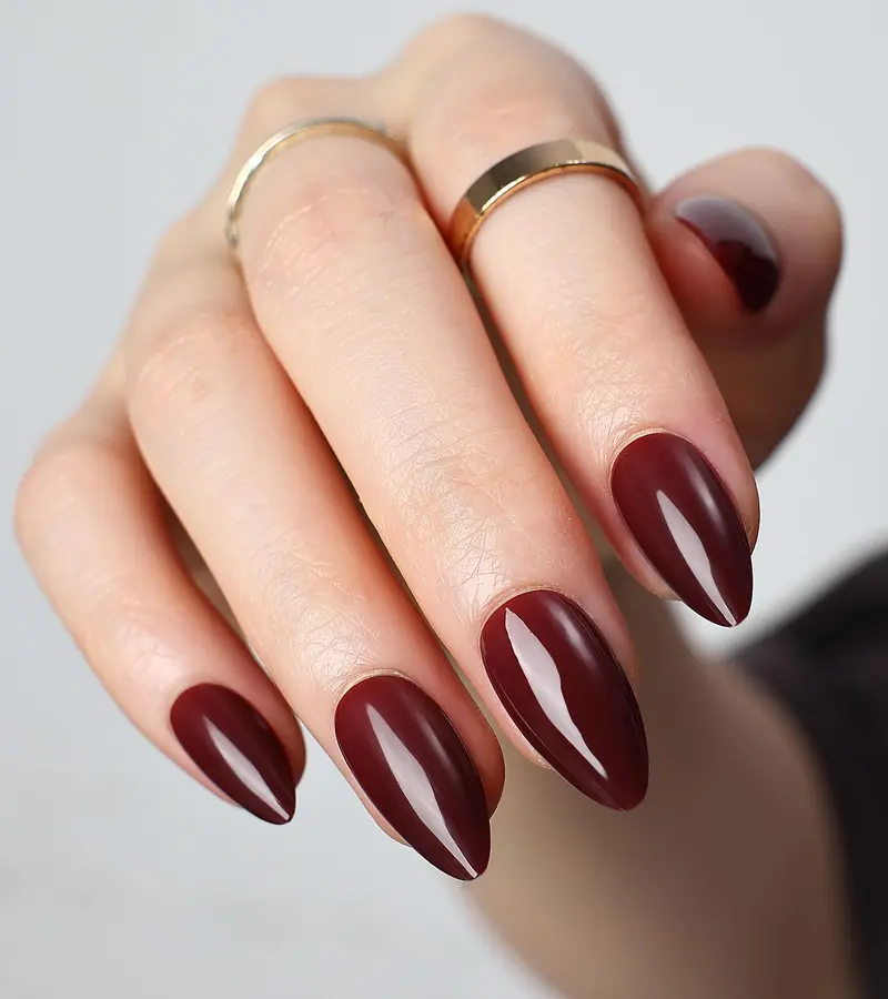 Morily Ongles à Pression Almond Bordeaux – Ensemble 30 Pièces, 15 Tailles, Finition Brillante