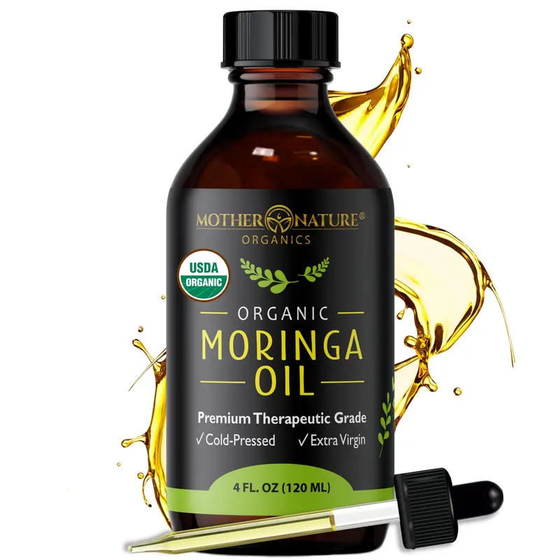 Mother Nature Organics Huile de Moringa Bio — 100% Pure, Pressée à Froid, Non Raffinée, 4 oz — Soin Visage & Cheveux, Sans OGM & Gluten