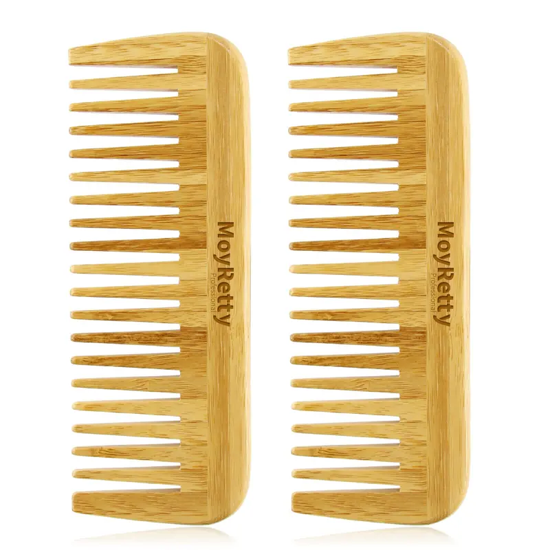 MoyRetty – 2 Pièces Peigne Bambou à Dents Larges pour Démêlage Doux et Anti-Statique