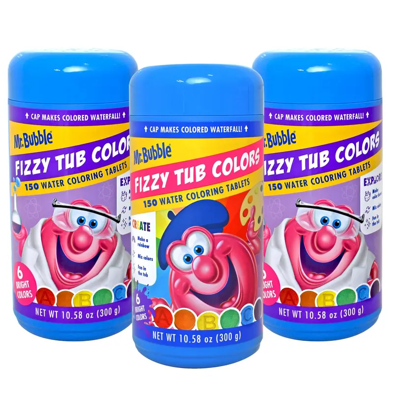 Mr. Bubble Tablettes Colorées pour Bain – 3 Bocaux, 6 Couleurs Brillantes, Sans Parfum