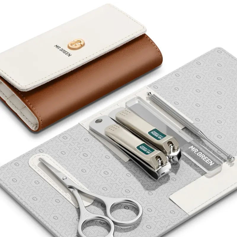 MR.GREEN Ensemble Manucure Coloré en Cuir – Kit Pédicure Pratique et Accessoires Soin Ongles (Mr-6685 Brun)