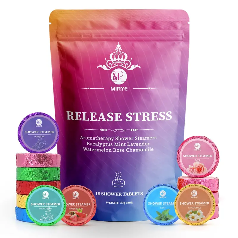 MR MIRYE – Pack de 18 Tablettes de Douche Aromathérapie | Éucalyptus, Lavande, Menthe, Pastèque, Rose, Camomille