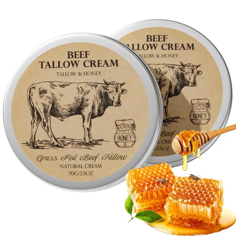 MROUVIK Graisse de Bœuf pour la Peau – Crème Tallow et Miel, Hydratation Naturelle (2 Paquets)
