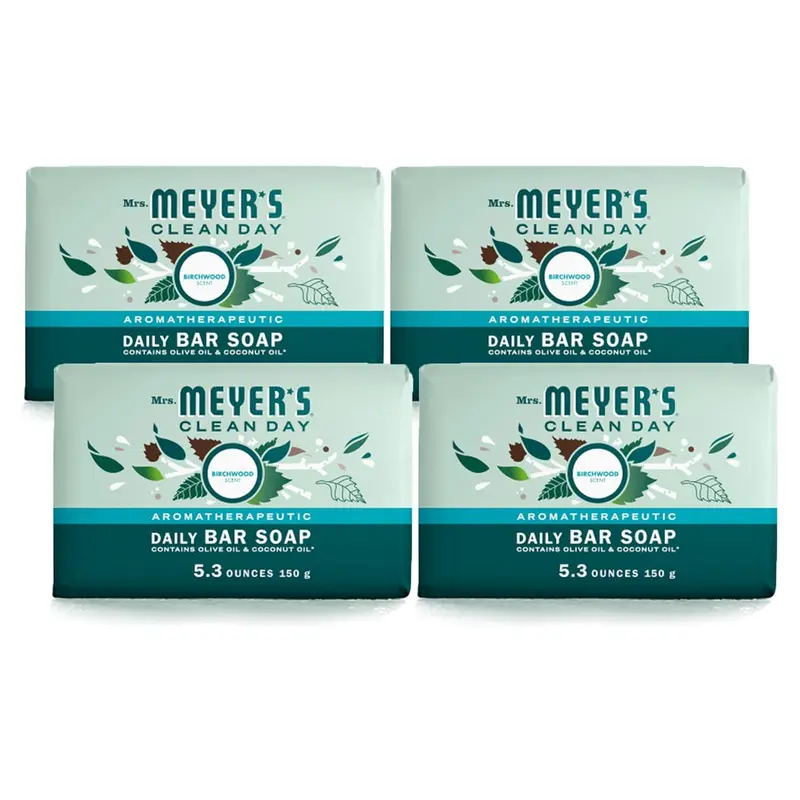 Mrs. Meyer’s Clean Day Savon-barre Birchwood – Utilisable comme savon pour les mains et le corps – 4 barres, 150 g