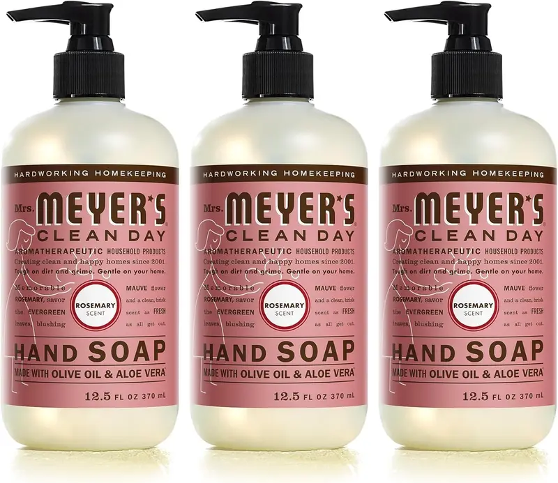 MRS. MEYER'S CLEAN DAY Savon Liquide pour Mains au Romarin – Lot de 3, Sans cruauté, 375 ml