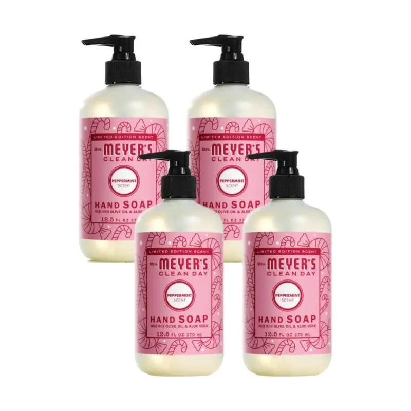 Mrs. MEYER'S CLEAN DAY Savon Mains Liquide Menthe Poivrée – Pack de 4, 12,5 oz