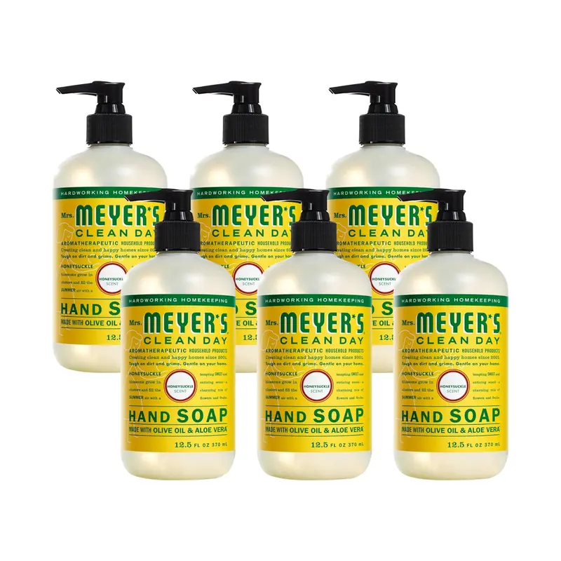 MRS. MEYER'S CLEAN DAY Savon pour les mains – Huiles essentielles, chèvrefeuille, 370 ml | Lot de 6