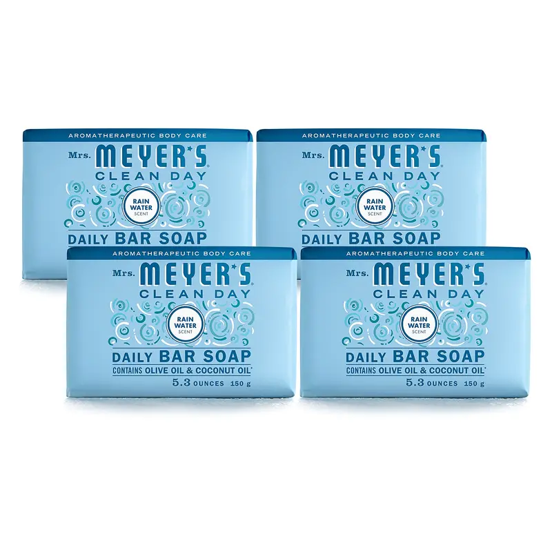 MRS. MEYER'S CLEAN DAY Savon Solide Rain Water – Mains et Corps, 4 Barres