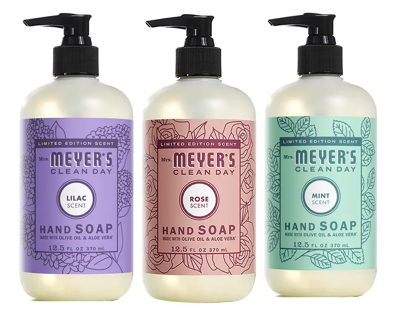 Mrs. MEYER'S Nouvelle Variété Printemps – Savons Mains Rose, Lilas et Menthe (Lot de 3)