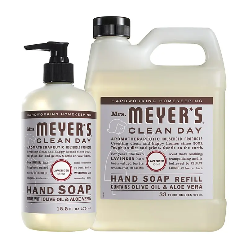 Mrs. Meyer's Savon pour les Mains Lavande – Recharge 33 oz + Flacon 12,5 oz (Coffret 1)