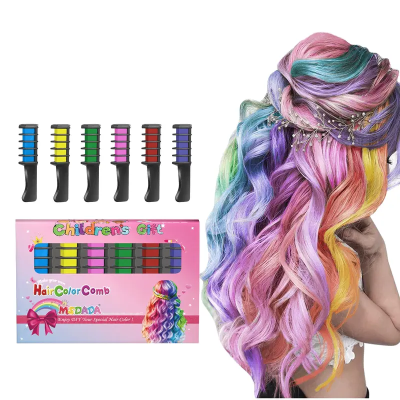 MSDADA Crayon colorant cheveux sur peigne – éphémères pour filles (4–10 ans) bleu jaune violet rouge vert rose