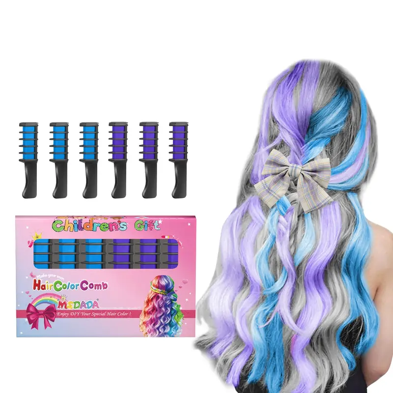 MSDADA Peigne Craie Cheveux Temporaire Bleu & Violet – Pour Filles et Enfants