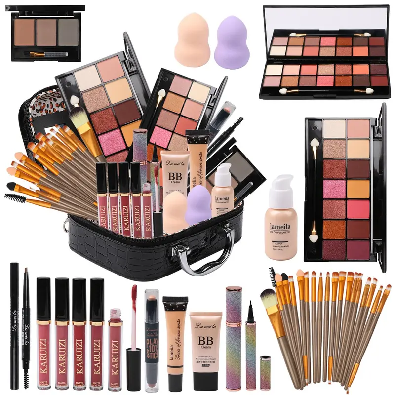 MTDXILTAI Coffret Maquillage Professionnel pour Femmes – Palette Yeux, Pinceaux et Sac Noir