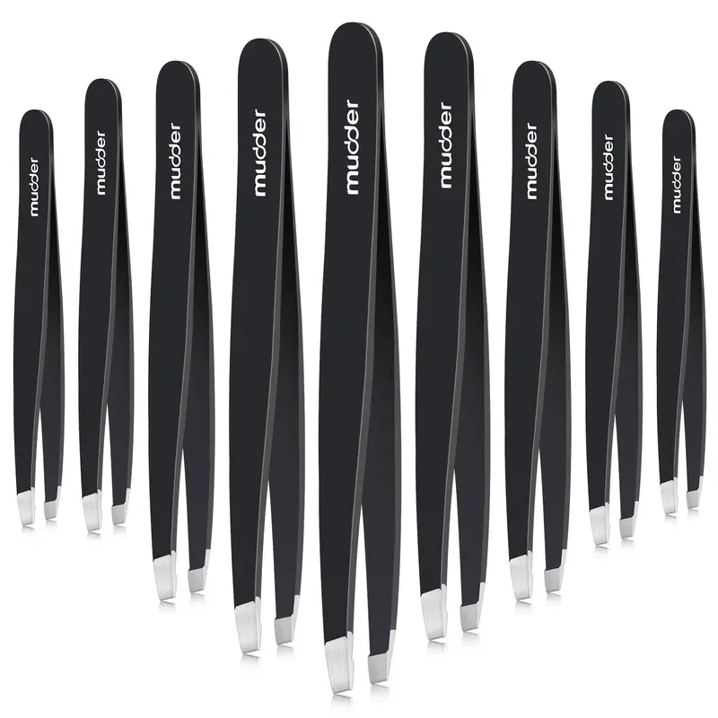 Mudder — Lot de 12 Pinces à Sourcils à Pointe Inclinée en Acier Inoxydable