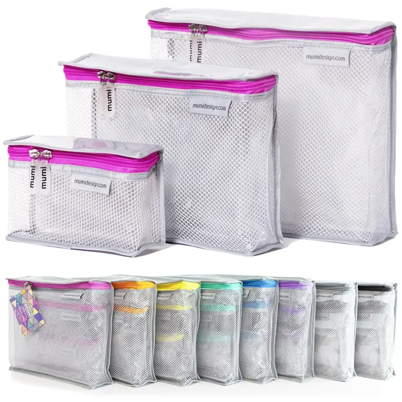 MUMI – Set de 3 trousses de toilette transparentes TSA pour femmes – Rose