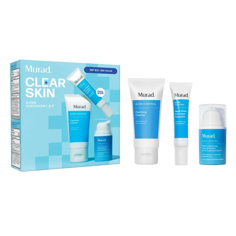 Murad Kit d’essai contre l’acné – Acide salicylique et mandélique | Nettoyant clarifiant, traitement et soin spot – Format voyage (3 pièces)