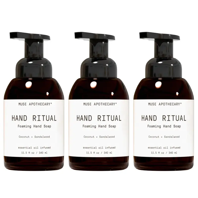 Muse Apothecary Hand Ritual – Gel moussant aromatique et nourrissant, lot de 3, coco & santal, huiles essentielles, certifié USDA Biobased
