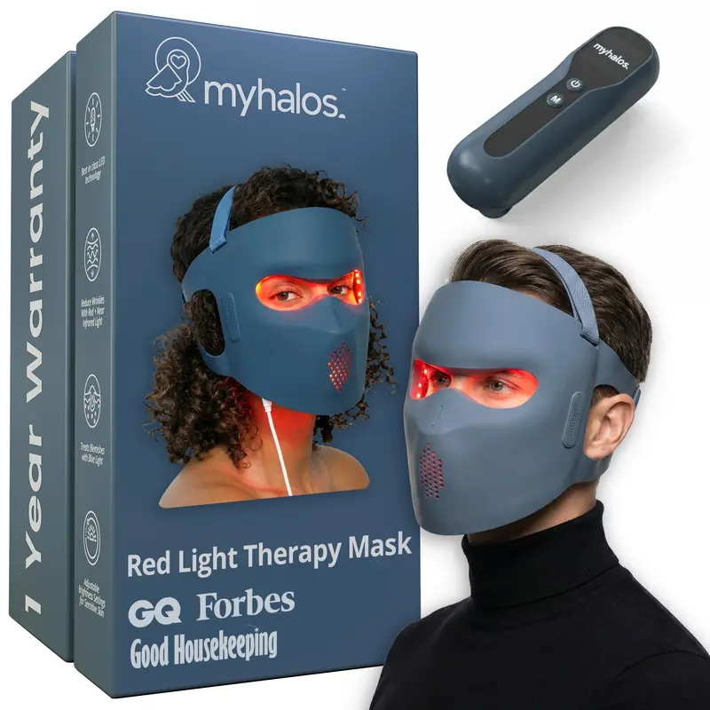 myhalos Masque de thérapie par lumière rouge — LED médicales (1072 nm, 633 nm, 460 nm) pour anti-âge à domicile