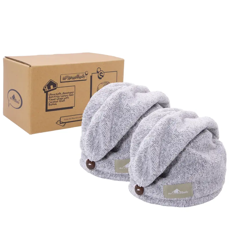 myHomeBody Turban Capuchon pour Cheveux – Séchage Rapide, Fibre Charbon, Lot de 2