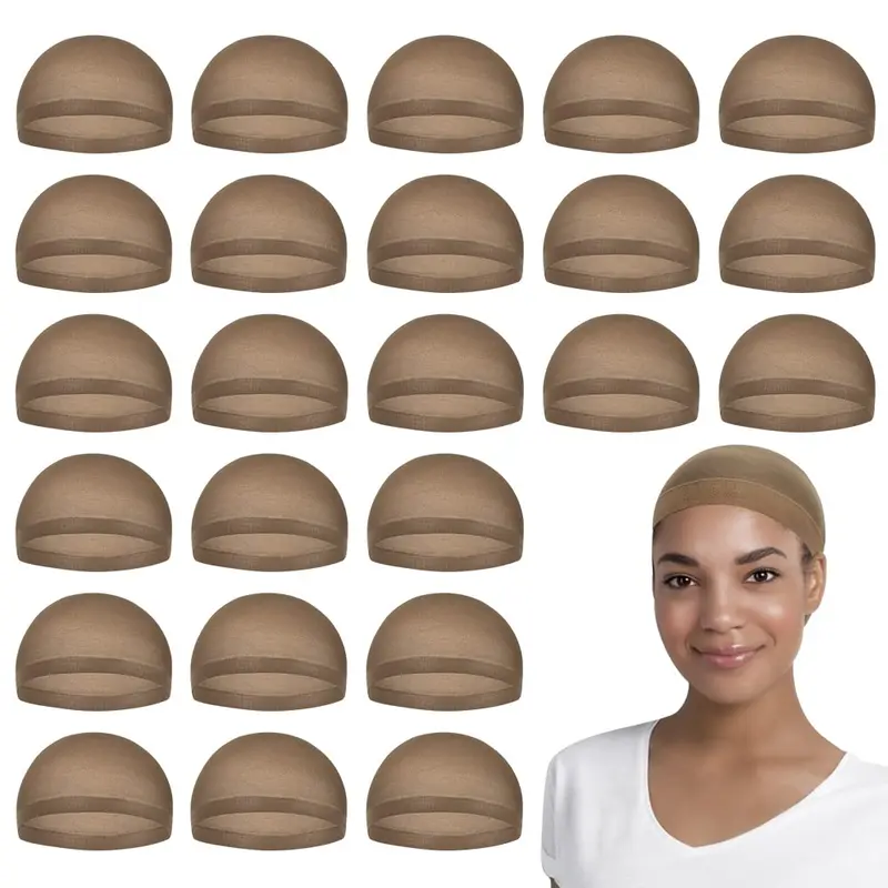 MYKURS Capuchon de perruque en nylon brun pour femmes – Front en dentelle, 24 pièces