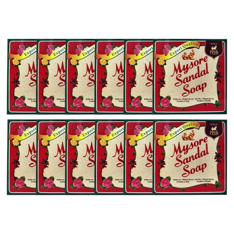 Mysore Sandal Soap – Pack de 12 barres de 150 g, savon à l’huile de santal pure