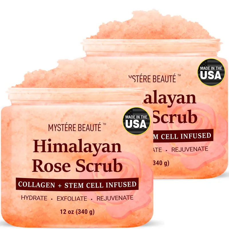 MYSTÉRE BEAUTÉ Gommage Corps au Sel de l’Himalaya – Twin Pack 12 oz – Collagène et Cellules – Exfoliation et Hydratation