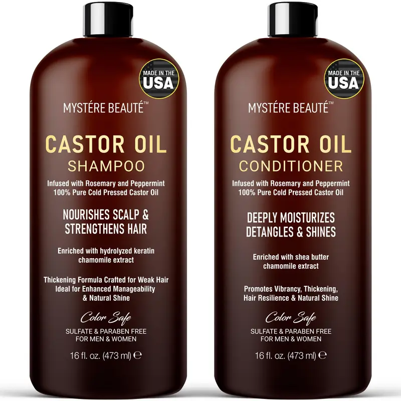 MYSTÉRE BEAUTÉ – Shampoing et Après-Shampoing Castor Sans Sulfates, Menthe Poivrée, Lavande et Romarin – Hydratant et Nourrissant – 2x473 ml