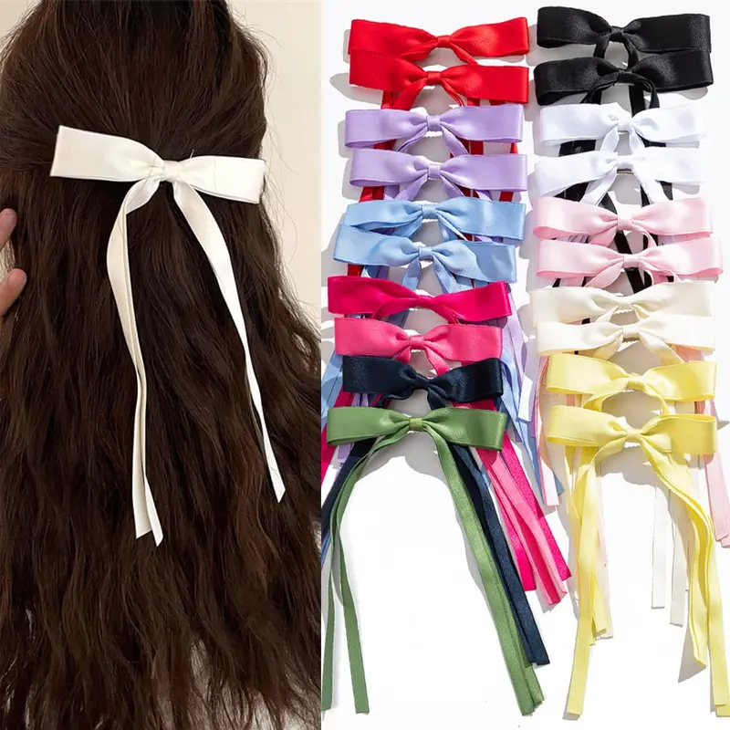 Mythos – 20 Clips Cheveux Noeud Ruban et Longues Queues – Barrettes Élégantes