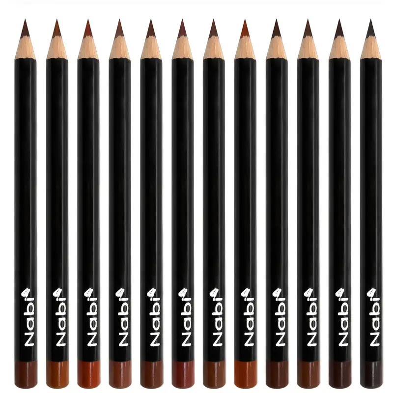 Nabi – Ensemble de 12 Crayons Contour Lèvres Bruns | Teintes Brunes Assorties | Formule Crème Longue Tenue