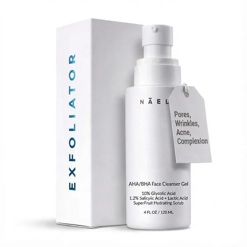 NAELI Nettoyant Exfoliant Visage AHA/BHA – 10% Acide Glycolique et Salicylique, Anti-Âge, Éclat et Pores Minimisés, Gel 118 ml