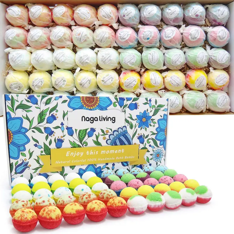 Nagaliving Coffret Bombes Bains – 50 Bombes Artisanales, Idée Cadeau pour Tous