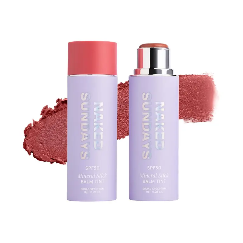 Naked Sundays SPF50 Glow Balm – Fard à joues multi-usage avec SPF50 et peptides – Rose vif, Rose poussiéreux et Bronze – 8 g