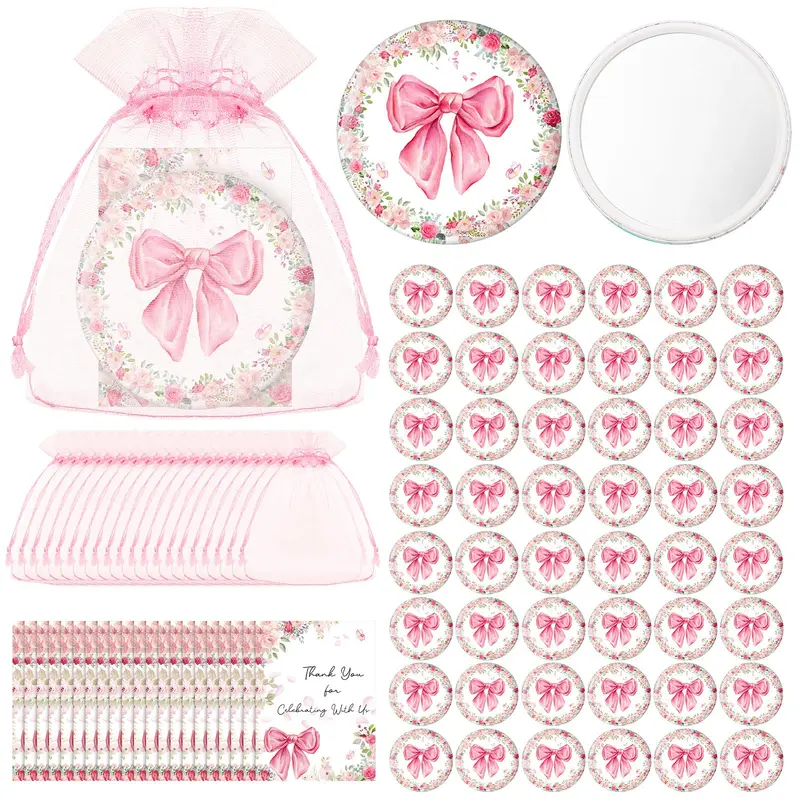 Namalu – 48 Miroirs Compact Coquette Noeud Rose | Faveurs de Fête Galentine Mariage et Baby Shower