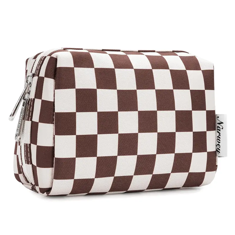 Narwey Petite PocheMaquillage Damier Noir – Trousse Cosmétique Mini pour Sac, 17x8x12 cm