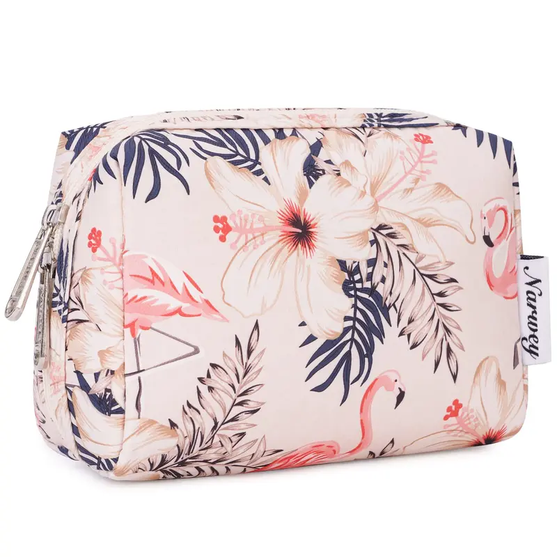 Narwey Petite Pochette Maquillage – Beige Flamant Rose, Trousse Mini Compacte pour Sac à Main