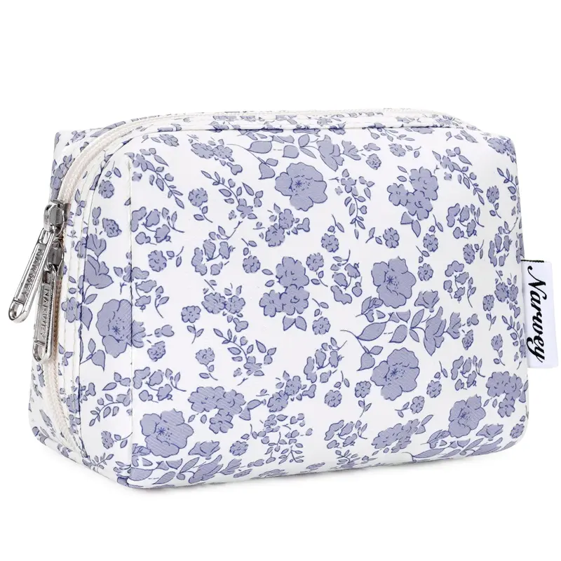 Narwey Petite Pochette Maquillage Floral – Mini Trousse Portable avec Compartiments