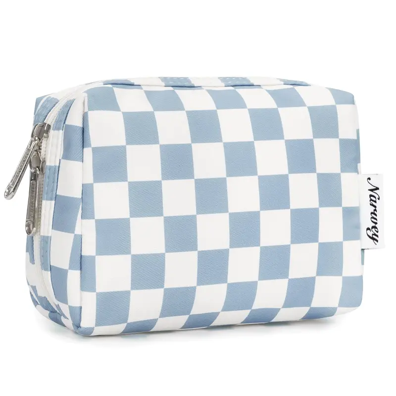 Narwey Sac à Maquillage Mini à Carreaux – Trousse de Voyage Bleu Ciel