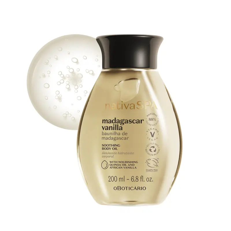 NATIVA SPA par O BOTICÁRIO – Huile pour le corps Vanille de Madagascar, apaisante et hydratante, 6,8 oz (200 ml)