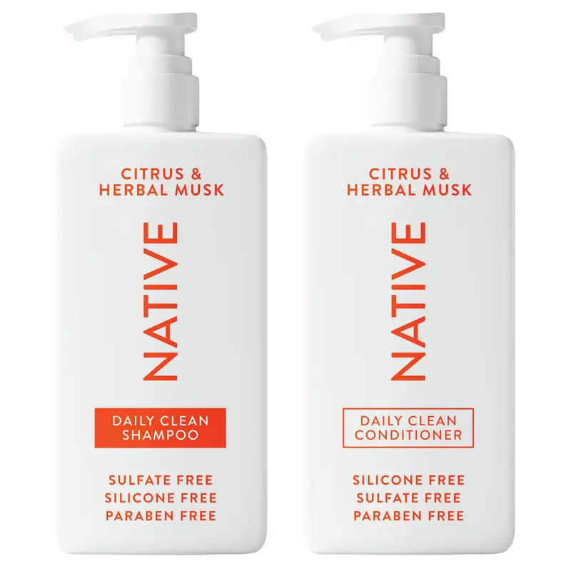 Native Shampoing et Après-Shampoing – Ingrédients Naturels | Tous Types de Cheveux | Sans Sulfates ni Colorants | Senteur Citré et Musc Herbacé | Lot de 2 × 500 ml