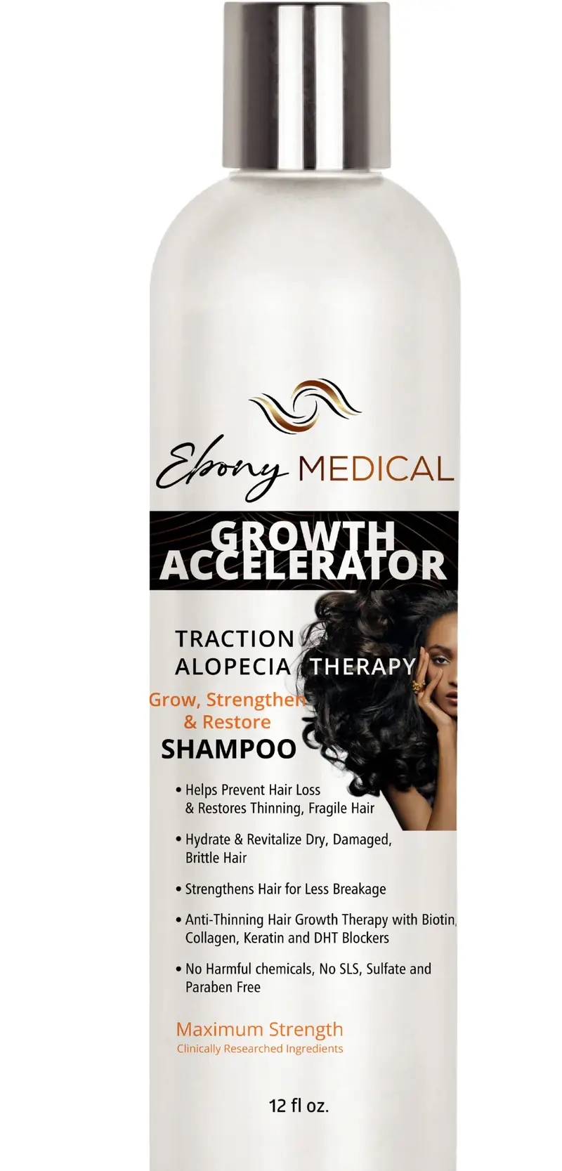 Natural Curves Ebony Shampoo – Soin pour Cheveux Fins et Clairsemés, Sans Sulfates, Végan – 355 ml