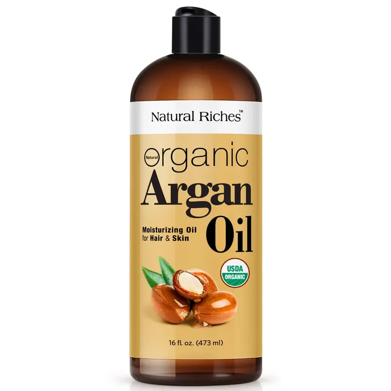 Natural Riches Huile d Argan Biologique du Maroc 16 oz – Soin Profond Pour Cheveux Secs et Abimes