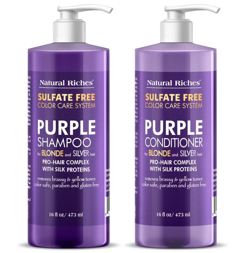 Natural Riches Shampoing et Après-Shampoing Violet – Blond, Argent et Gris | Sans sulfate et Protection couleur