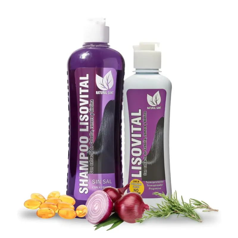 Natural Sant Liso Vital Duo Kit – Shampoing et Soin Sans Rinçage, Anti-Frisottis et Protection Contre la Chaleur