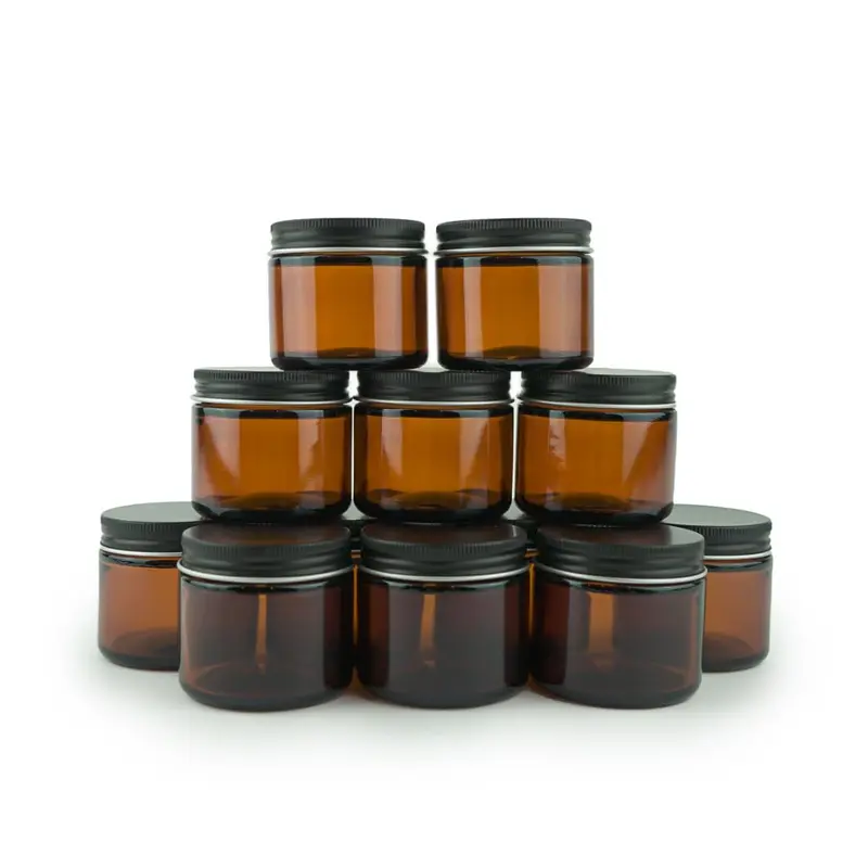 Nature Packaged Bocal en Verre Ambré 2 oz – Lot de 12, Pots Ronds pour Cosmétiques et Poudres – Couvercle Noir