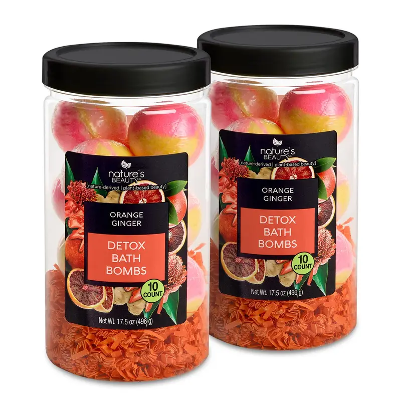 Nature's Beauty Bombe de Bain Orange Gingembre Détox – Coffret Luxe 2 x 10 bombes, 17,5 oz