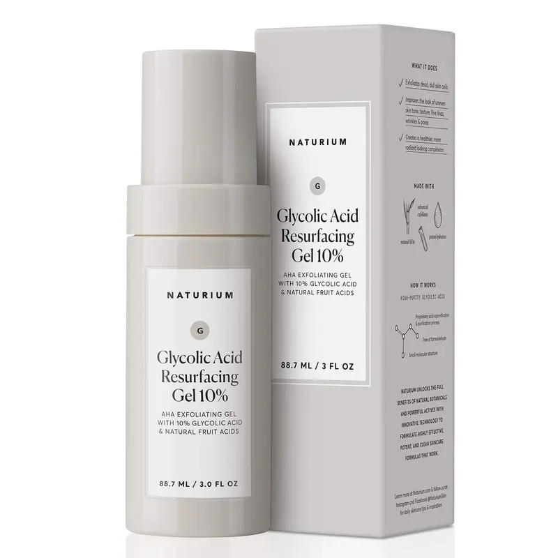 Naturium Gel Resurfacant à l’Acide Glycolique 10% – Exfoliant AHA aux Acides de Fruits Naturels, 89 ml